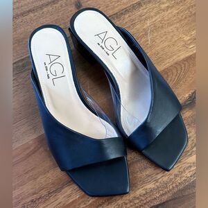 AGL Black Leather Angie Slide Heeled Sandal